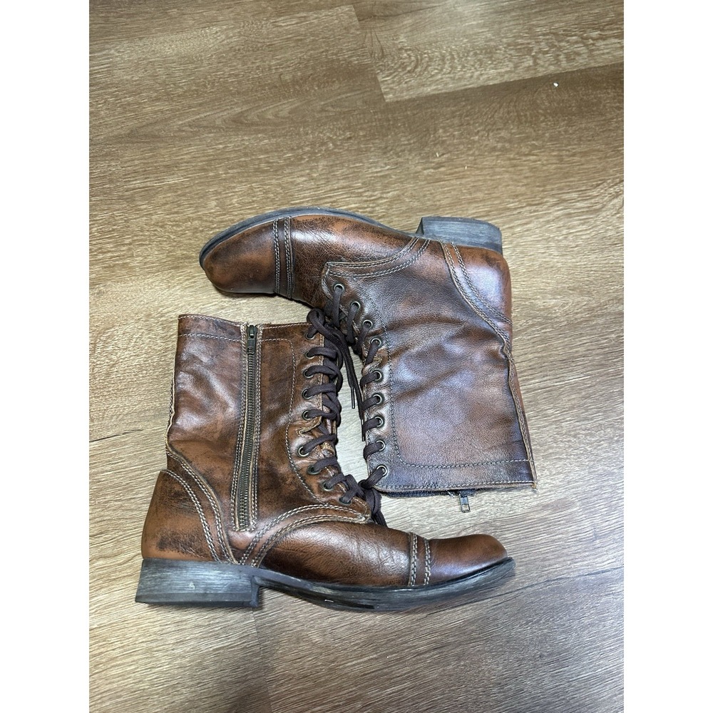 Steve Madden Troopa Boots Brown Leather Combat Womens Size 10 Lace Up Zip - Picture 4 of 7